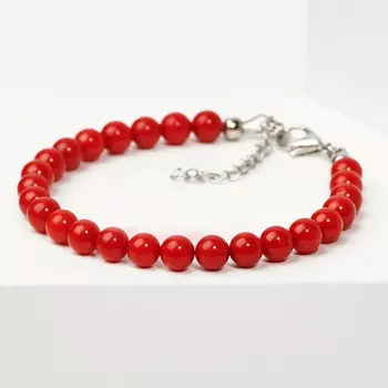Браслет коралл красный (биж. сплав) 5 мм 17 см (+3 см)