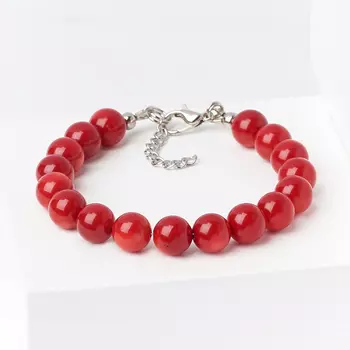 Браслет коралл красный (биж. сплав) 8 мм 17 см (+3 см)