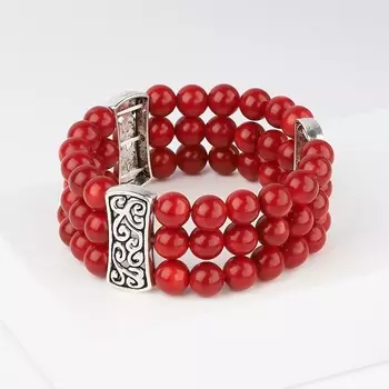 Браслет коралл красный (биж. сплав) 8 мм 17 см