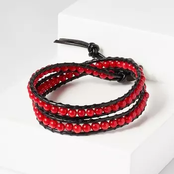 Браслет коралл красный (биж. сплав, кожа натуральная) Чан Лу чокер 4 мм 16 см (регулируемый)