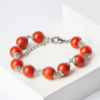 Браслет коралл красный (биж. сплав, сталь хир.) 11 мм 17 см (+3 см)