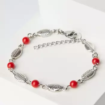 Браслет коралл красный (биж. сплав, сталь хир.) 5 мм 17 см (+3 см)