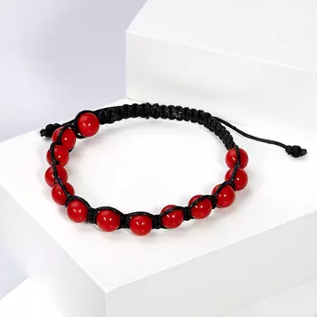 Браслет коралл красный шамбала 7 мм 16 см