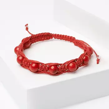 Браслет коралл красный (текстиль) шамбала 7 мм 16 см (регулируемый)