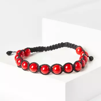 Браслет коралл красный (текстиль) шамбала 7 мм 16 см (регулируемый)