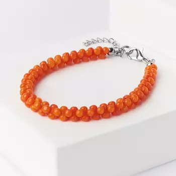 Браслет коралл оранжевый 16 см (+3 см) (биж. сплав)