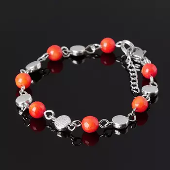 Браслет коралл оранжевый огранка 6 мм 16 см (+3 см) (сталь хир., биж. сплав)