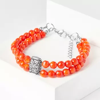 Браслет коралл оранжевый огранка 6 мм 18 см (+3 см) (сталь хир., биж. сплав)