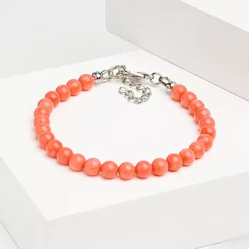 Браслет коралл розовый 5 мм 16 см (+3 см) (сталь хир., биж. сплав)