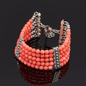 Браслет коралл розовый (биж. сплав, сталь хир.) огранка 4 мм 16 см (+3 см)