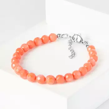 Браслет коралл розовый (биж. сплав, сталь хир.) 6 мм 16 см (+3 см)