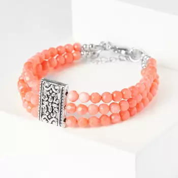 Браслет коралл розовый (биж. сплав, сталь хир.) огранка 4 мм 17 см (+3 см)