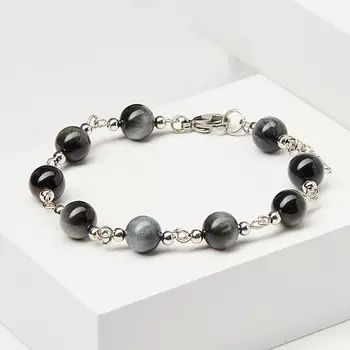 Браслет кошачий глаз (кварцевый) (биж. сплав, сталь хир.) 8 мм 16 см (+3 см)