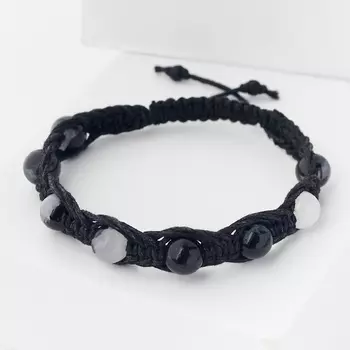 Браслет кварц с турмалином (текстиль) шамбала 8 мм 17 см (регулируемый)