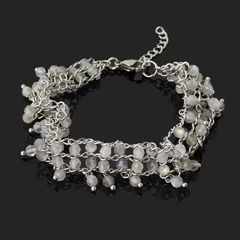 Браслет лабрадор (биж. сплав, сталь хир.) (на ногу) огранка 4 мм 22 см (+3 см)