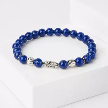 Браслет лазурит (биж. сплав) 7 мм 17 см