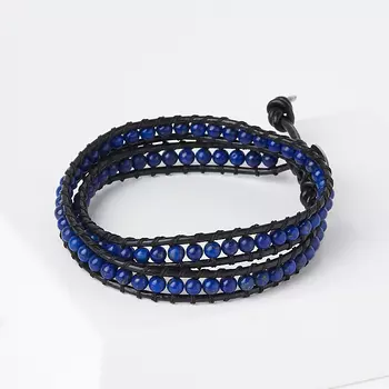 Браслет лазурит (биж. сплав, кожа натуральная) Чан Лу чокер 3 мм 16 см (регулируемый)