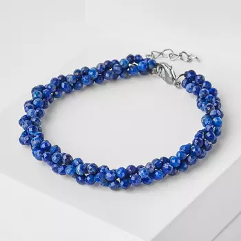 Браслет лазурит (биж. сплав) огранка 3 мм 18 см (+3 см)