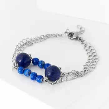 Браслет лазурит (биж. сплав, сталь хир.) 18 см (+3 см)