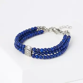 Браслет лазурит (биж. сплав, сталь хир.) 3 мм 17 см (+3 см)