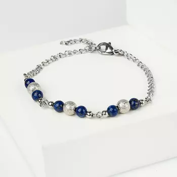 Браслет лазурит (биж. сплав, сталь хир.) 5 мм 17 см (+3 см)