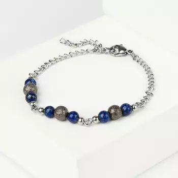 Браслет лазурит (биж. сплав, сталь хир.) 5 мм 17 см (+3 см)