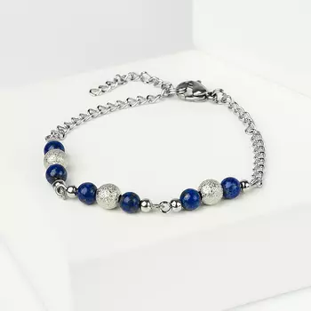 Браслет лазурит (биж. сплав, сталь хир.) 5 мм 16 см (+3 см)