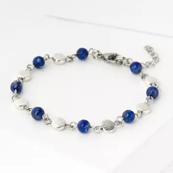 Браслет лазурит (биж. сплав, сталь хир.) 5 мм 17 см (+3 см)