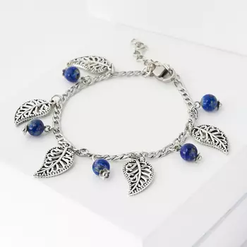 Браслет лазурит (биж. сплав, сталь хир.) 6 мм 16 см (+3 см)