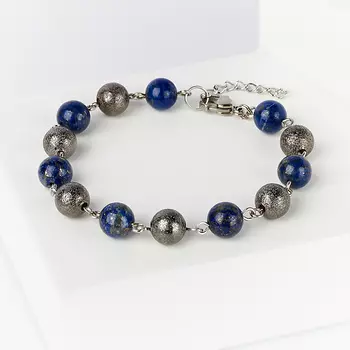 Браслет лазурит (биж. сплав, сталь хир.) 8 мм 16 см (+3 см)