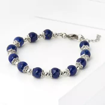 Браслет лазурит (биж. сплав, сталь хир.) 8 мм 17 см (+3 см)