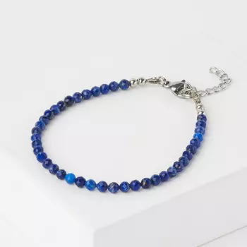Браслет лазурит (биж. сплав, сталь хир.) огранка 3 мм 16 см (+3 см)