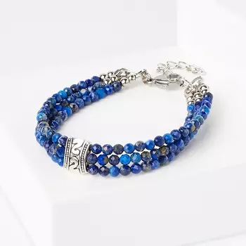 Браслет лазурит (биж. сплав, сталь хир.) огранка 3 мм 16 см (+3 см)