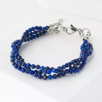 Браслет лазурит (биж. сплав, сталь хир.) огранка 3 мм 17 см (+3 см)