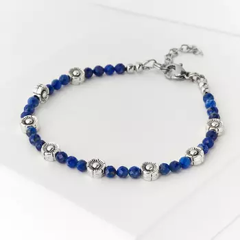 Браслет лазурит (биж. сплав, сталь хир.) огранка 3 мм 17 см (+3 см)