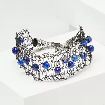 Браслет лазурит (биж. сплав, сталь хир.) огранка 4 мм 17 см (+3 см)