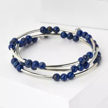 Браслет лазурит (биж. сплав, сталь хир.) пружина 5 мм 17 см (регулируемый)