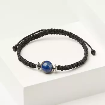 Браслет лазурит (биж. сплав, текстиль) шамбала 10 мм 17 см (регулируемый)