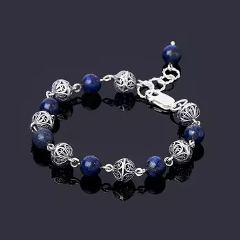 Браслет лазурит (серебро 925 пр. оксидир.) 16 см (+3 см)
