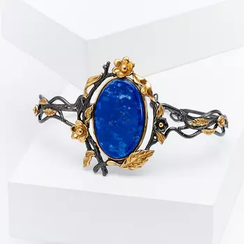 Браслет лазурит (серебро 925 пр. позолота, родир. черн.) 18 см (+3 см)