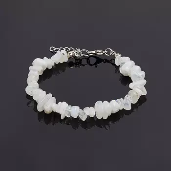 Браслет лунный камень (адуляр) 17 см (+3 см) (сталь хир., биж. сплав)