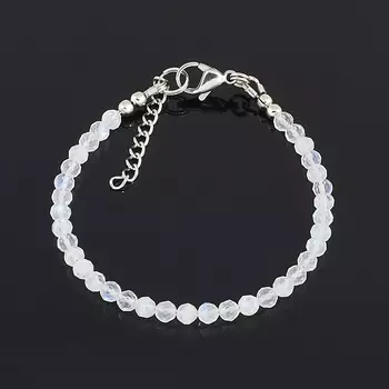 Браслет лунный камень (адуляр) (биж. сплав, сталь хир.) огранка 4 мм 16 см (+3 см)