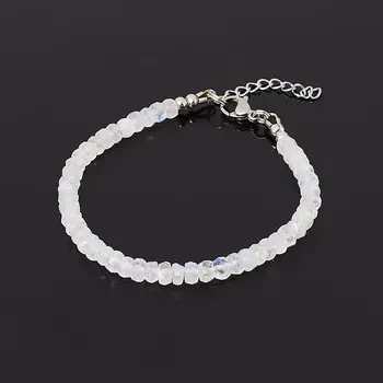 Браслет лунный камень (адуляр) (биж. сплав, сталь хир.) огранка 16 см (+3 см)