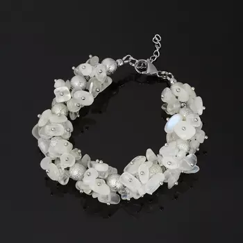 Браслет лунный камень (адуляр) (биж. сплав, сталь хир.) 17 см (+3 см)