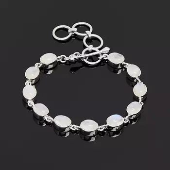 Браслет лунный камень (адуляр) (серебро 925 пр.) 16 см (+3 см)