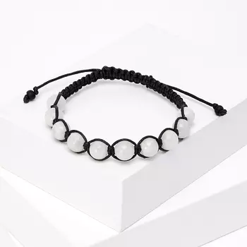 Браслет лунный камень (адуляр) шамбала 8 мм 16 см (регулируемый) (текстиль)