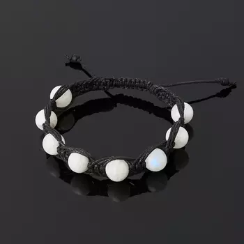 Браслет лунный камень (адуляр) (текстиль) шамбала 10 мм 17 см (регулируемый)