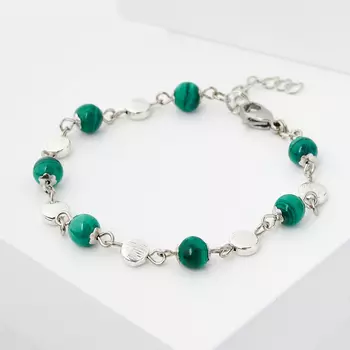 Браслет малахит (биж. сплав, сталь хир.) 6 мм 16 см (+3 см)