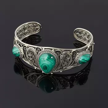 Браслет малахит (нейзильбер) 16 см