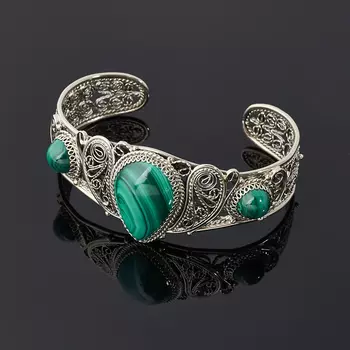 Браслет малахит (нейзильбер) 16 см